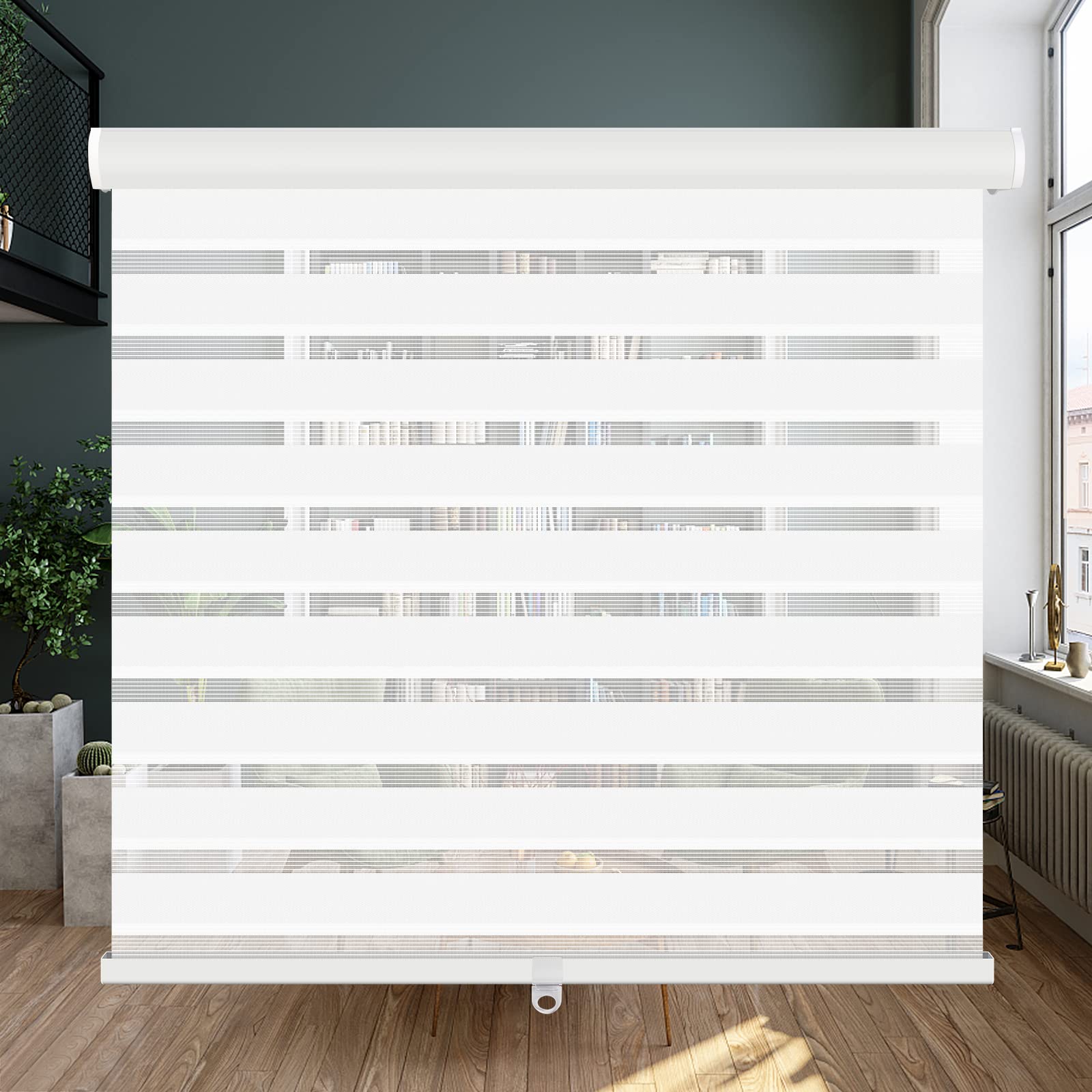 Cordless Zebra Blinds Roller Shades for Window-Dual Layer Sheer Blinds