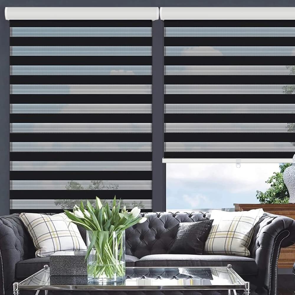 Cordless Zebra Blinds Roller Shades for Window-Dual Layer Sheer Blinds