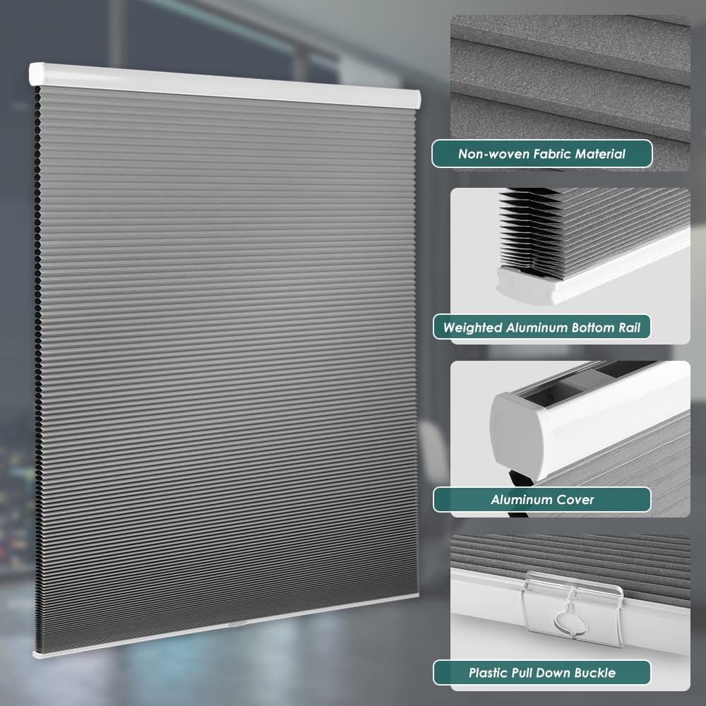 Cordless Cellular Shades Blackout Honeycomb Window Blind, Grey-White