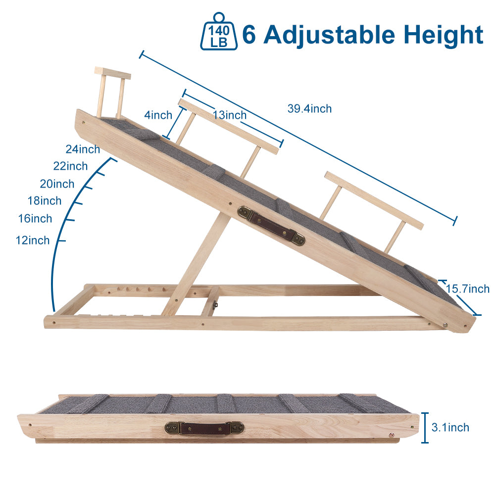Adjustable Wooden Pet Ramp for Bed, Couch