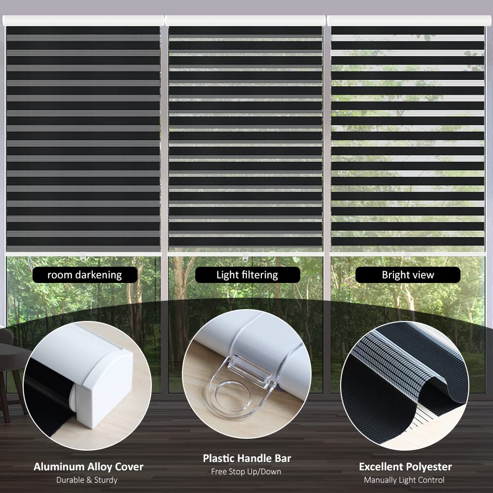 Cordless Zebra Blinds Roller Shades for Window-Dual Layer Sheer Blinds