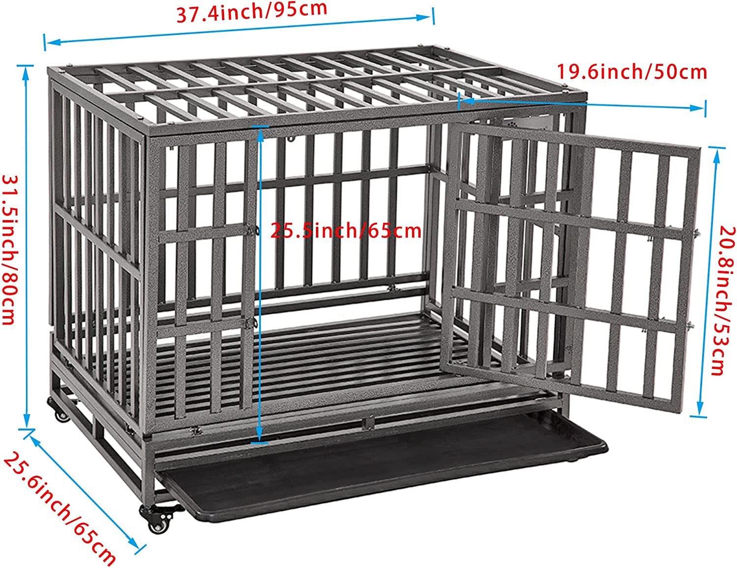 Heavy Duty Dog Cage - I Shape with Two Prevent Escape Lock