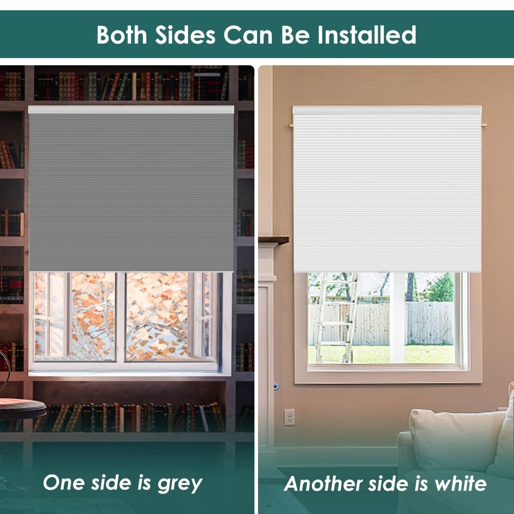 Cordless Cellular Shades Blackout Honeycomb Window Blind, Grey-White