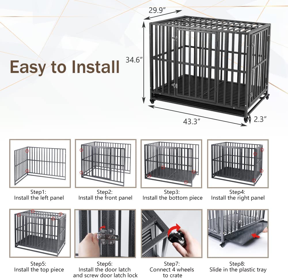 Heavy Duty Dog Cage - with 2 Doors and 4 Wheels