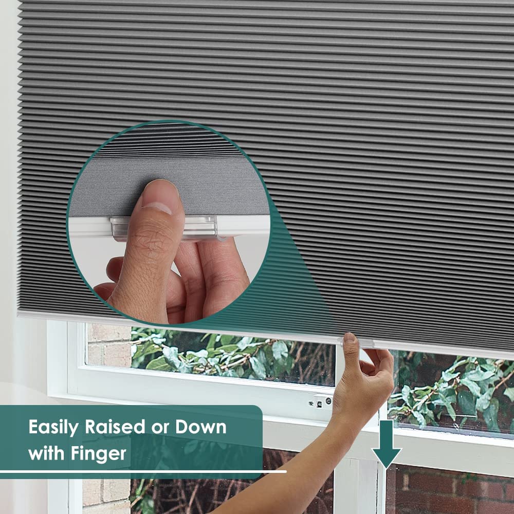 Cordless Cellular Shades Blackout Honeycomb Window Blind, Grey-White