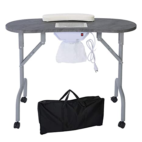 AGESISI Portable Manicure Table Foldable Nail Desk with Dust Collector Professional Nail Tech Table for Technician Spa Salon Workstation, Client Wrist Pad Carry Bag 4 Lockable Wheels, 36-inch