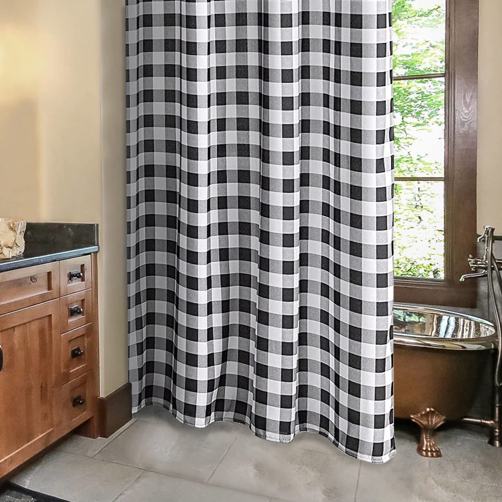 SEEYE Buffalo Plaid Shower Curtain Black and White Farmhouse Shower Curtain Polyester Waterproof Fabric Bathroom Shower Curtain with 12 Hooks, 72"×72"