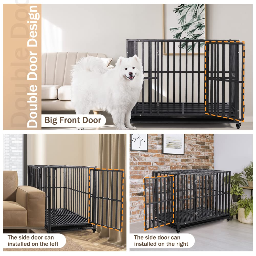 Heavy Duty Dog Cage - with 2 Doors and 4 Wheels