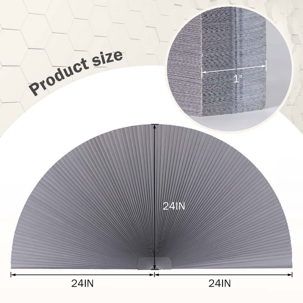 Arch Window Shades Half Circle Blackout Cellular Pleated Blinds Dual Color Semi Circular Honeycomb Windows Curtains for Half Moon Round Windows, Easy Cut and Install 24'' W x 72'' H, Grey-White