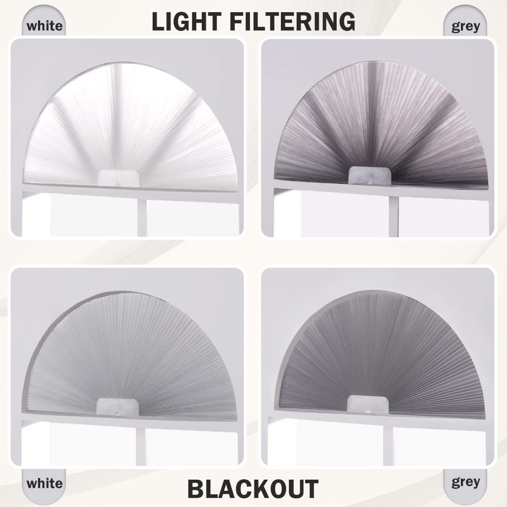 Arch Window Shades Half Circle Blackout Cellular Pleated Blinds Dual Color Semi Circular Honeycomb Windows Curtains for Half Moon Round Windows, Easy Cut and Install 24'' W x 72'' H, Grey-White