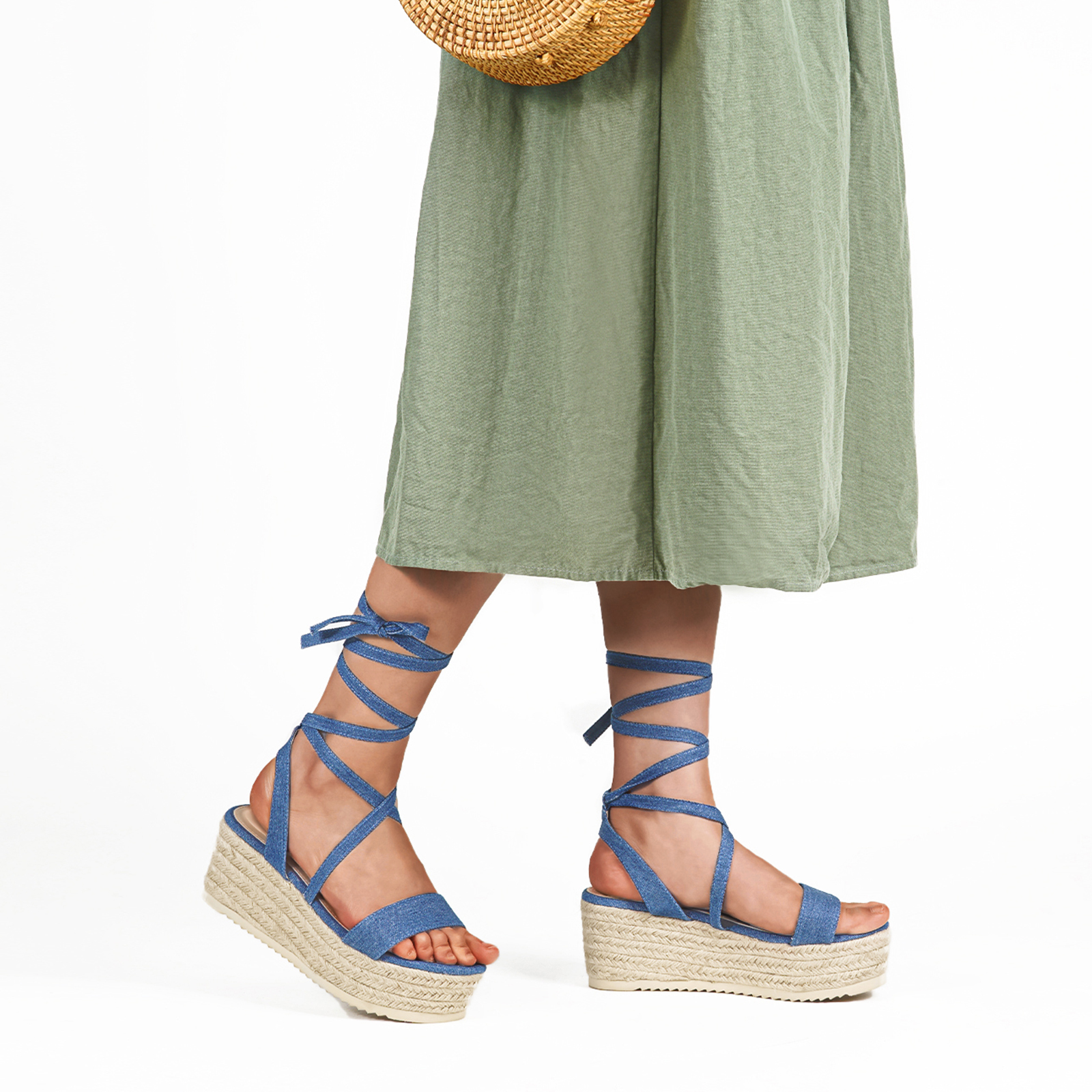 MUSSHOE Open Toe Espadrille Wedge Sandals with Strappy 