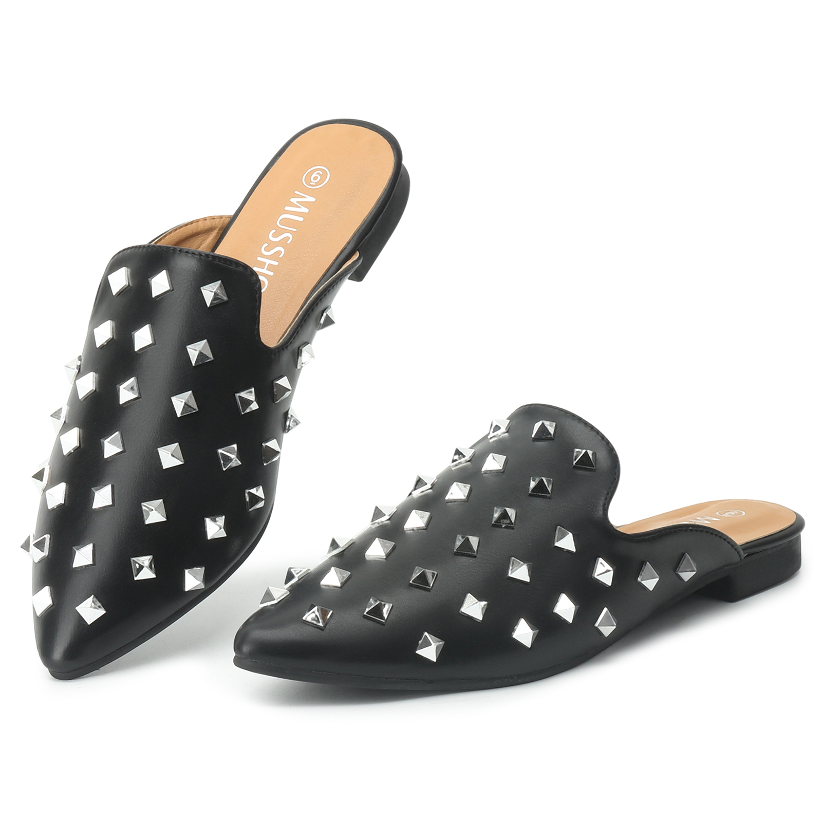 MUSSHOE Pointed Toe Studded Mules