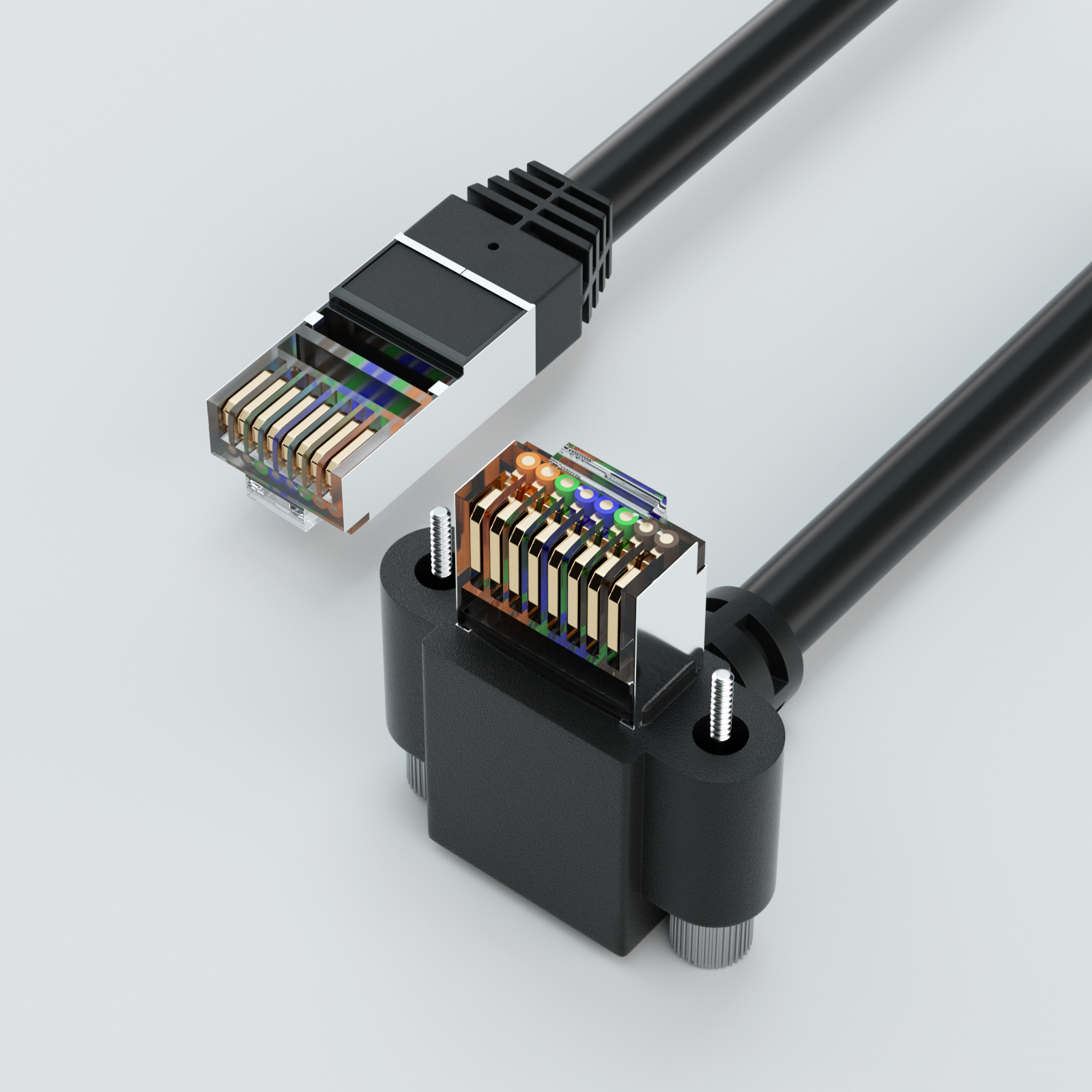 GigE vision Cat5E High Flex Ethernet Up Angle Horizontal Screws Cable | For Machine Vision-OKLAB