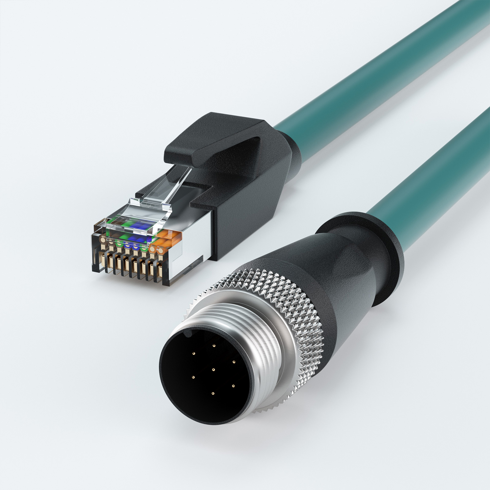 M12 A-Coded 8 Pole Male to RJ45 Ethernet High Flex Ethernet Cable
