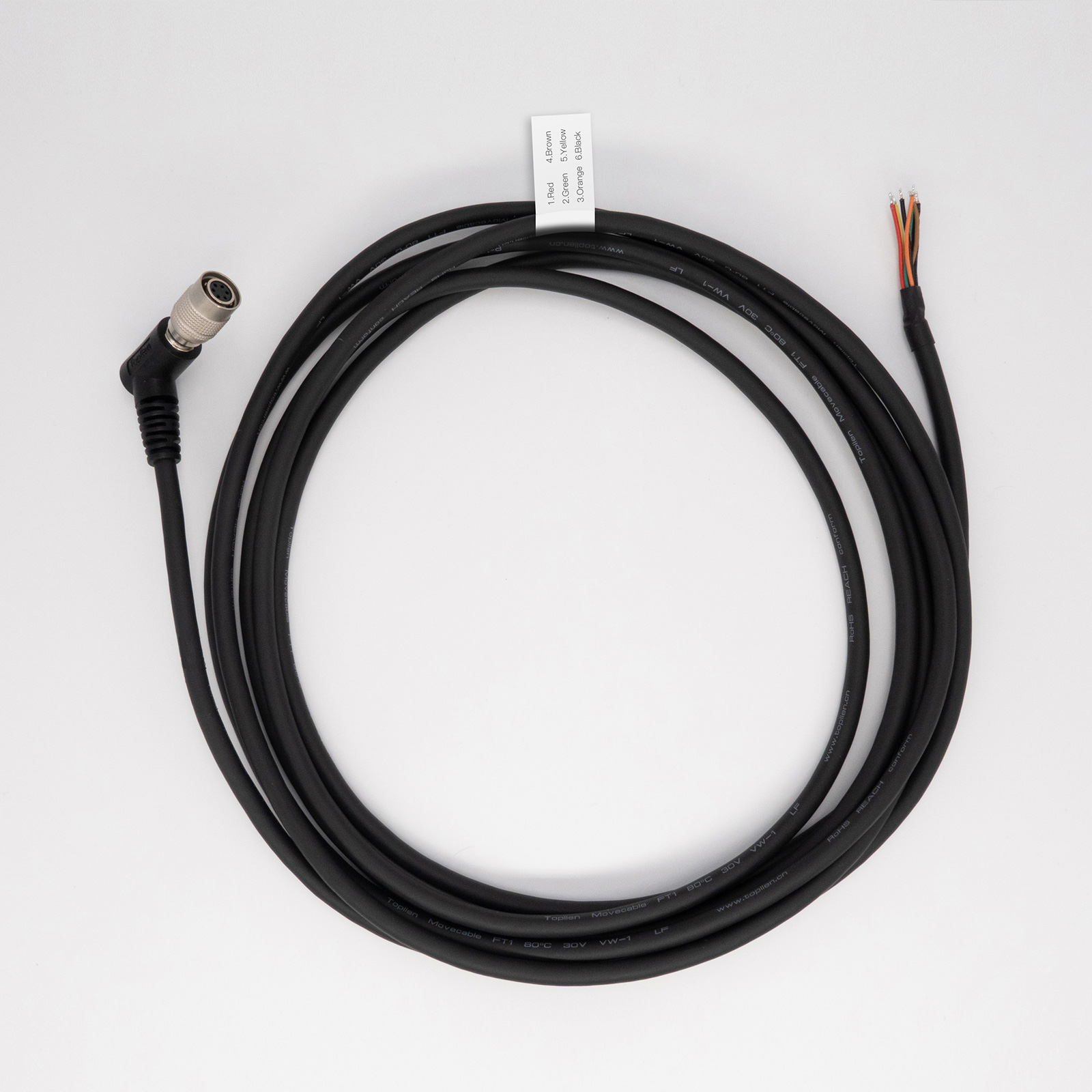 Hirose 6 Pin Female Right Angle-4 to Open I/O Power High Flex Cable | For Machine Vision-OKLAB