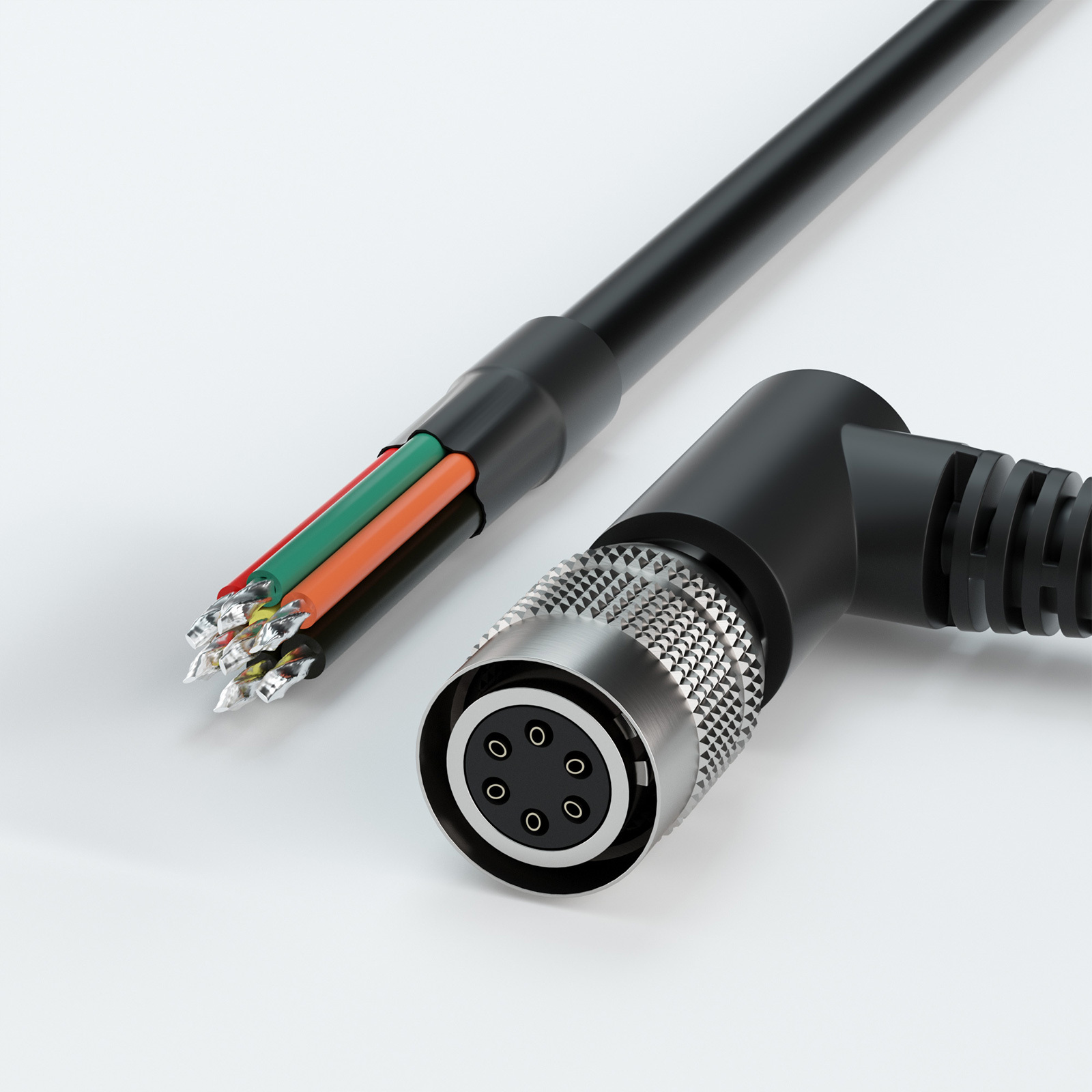 Hirose 6 Pin Female Right Angle-4 to Open I/O Power High Flex Cable | For Machine Vision-OKLAB