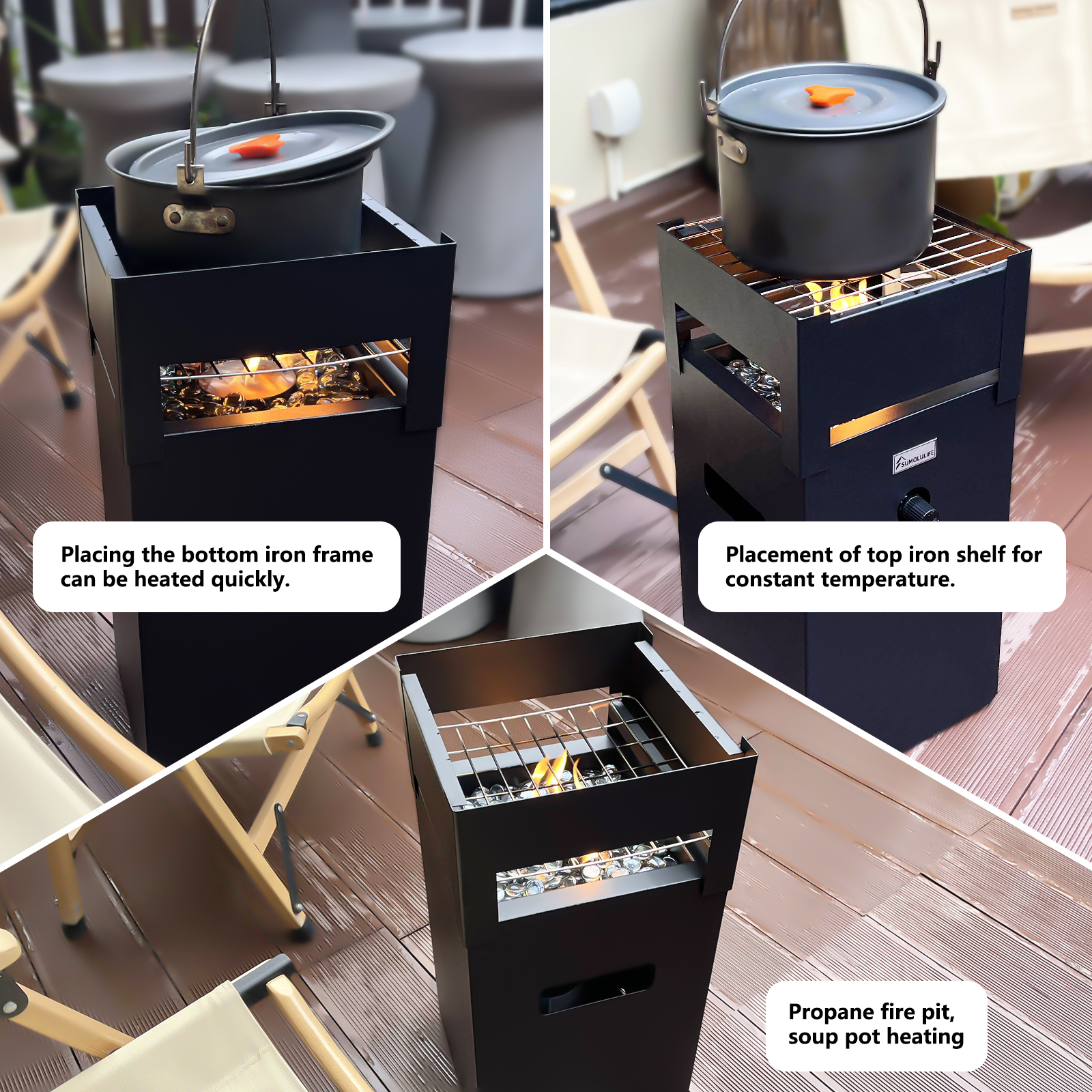 21'' H x 10'' W Iron Propane Outdoor Fire Pit