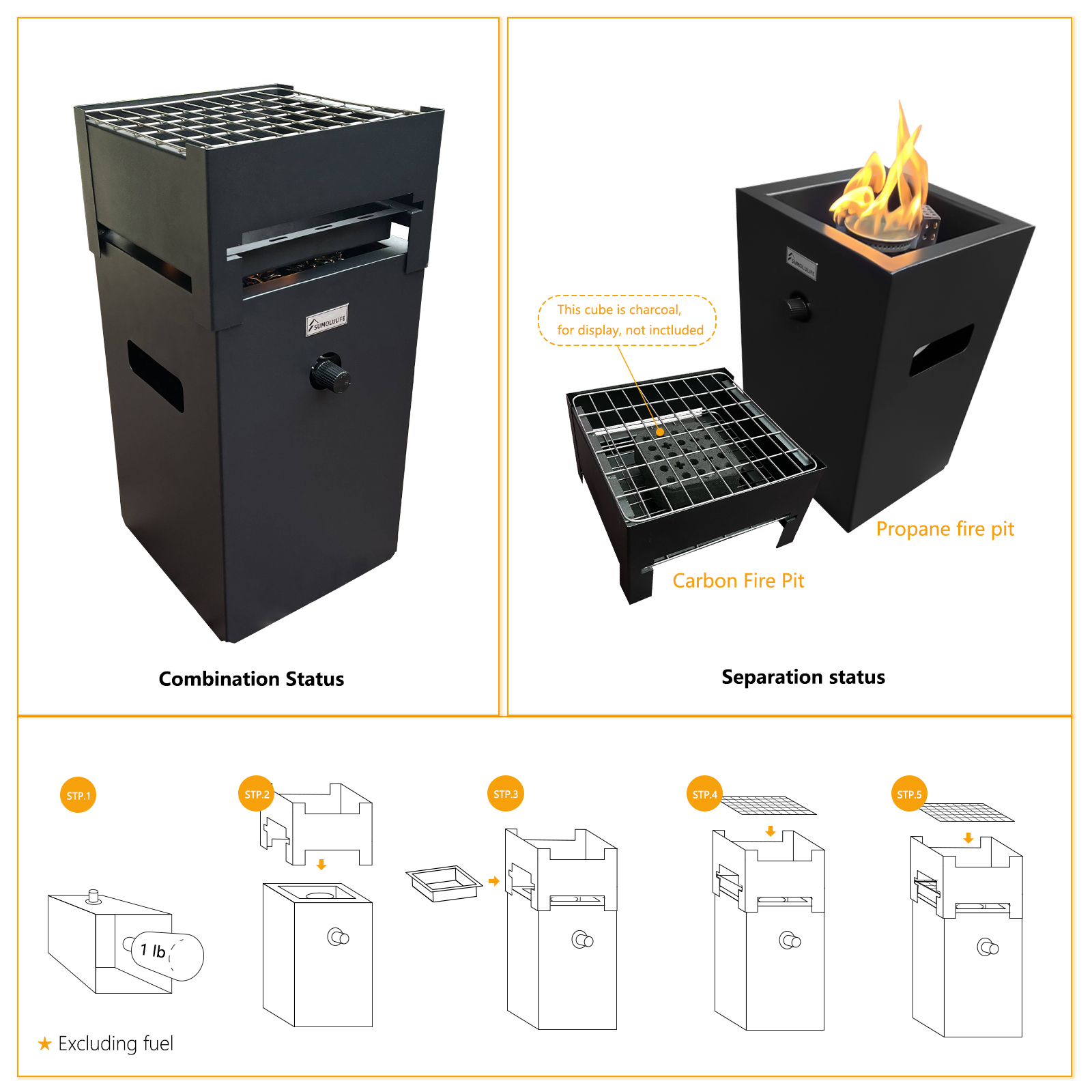 21'' H x 10'' W Iron Propane Outdoor Fire Pit