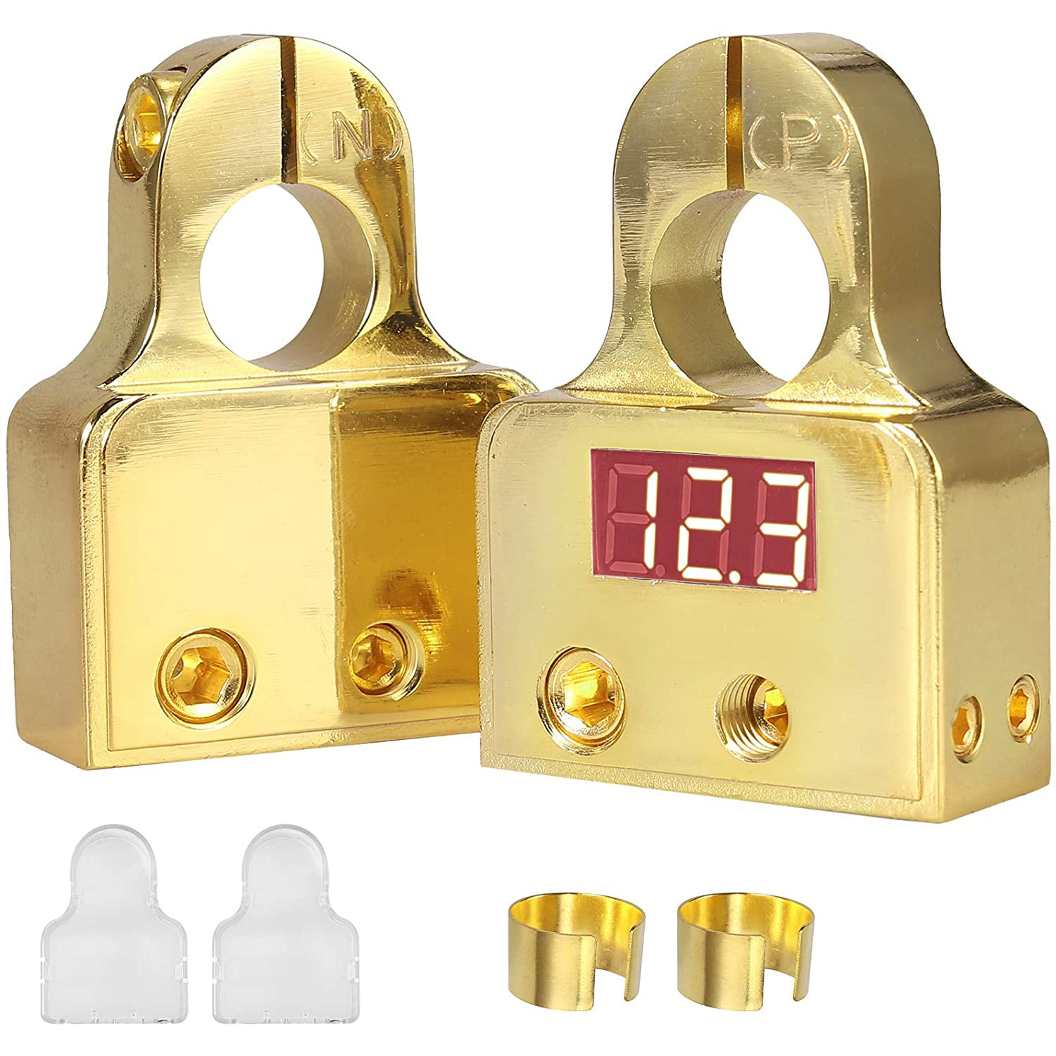 1 Pair QWORK Battery Terminals Solid Brass Battery Clamps Connectors Quick Release for RV Motorbike Car Truck Boat Caravan 