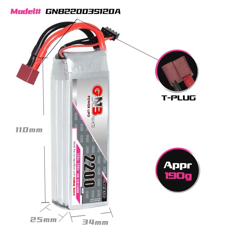 GAONENG GNB 3S 11.1V 2200mAh 120C LiPo Battery T-PLUG