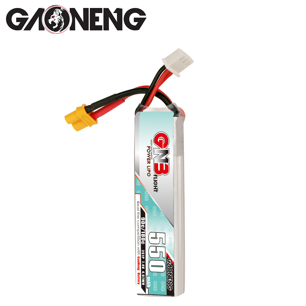 4PCS - GAONENG GNB 2S 7.4V 550mAh 90C XT30 LiPo Battery Long Type