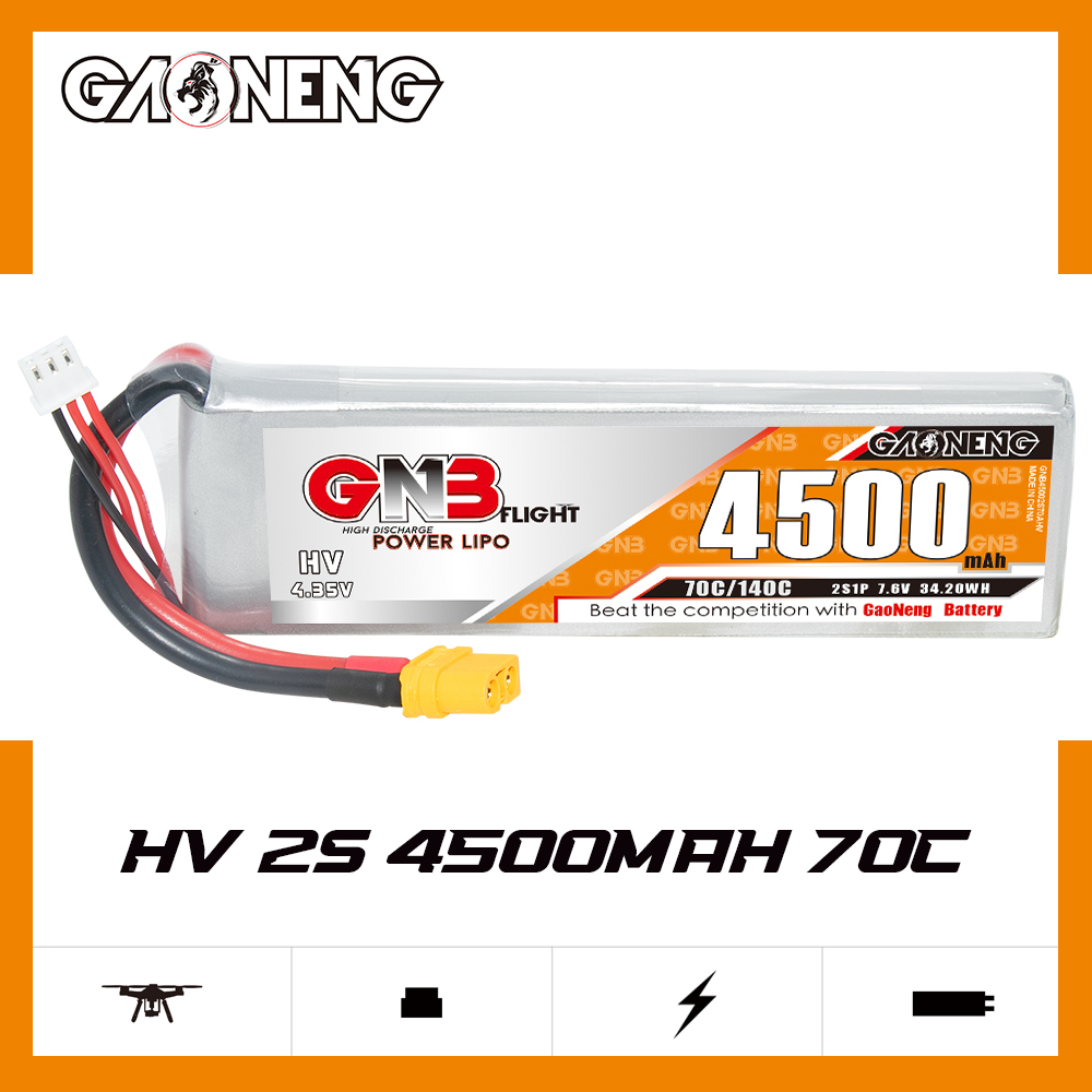 1PC - GAONENG GNB LiHV 2S 7.6V 4500mAh 70C LiPo Battery XT60