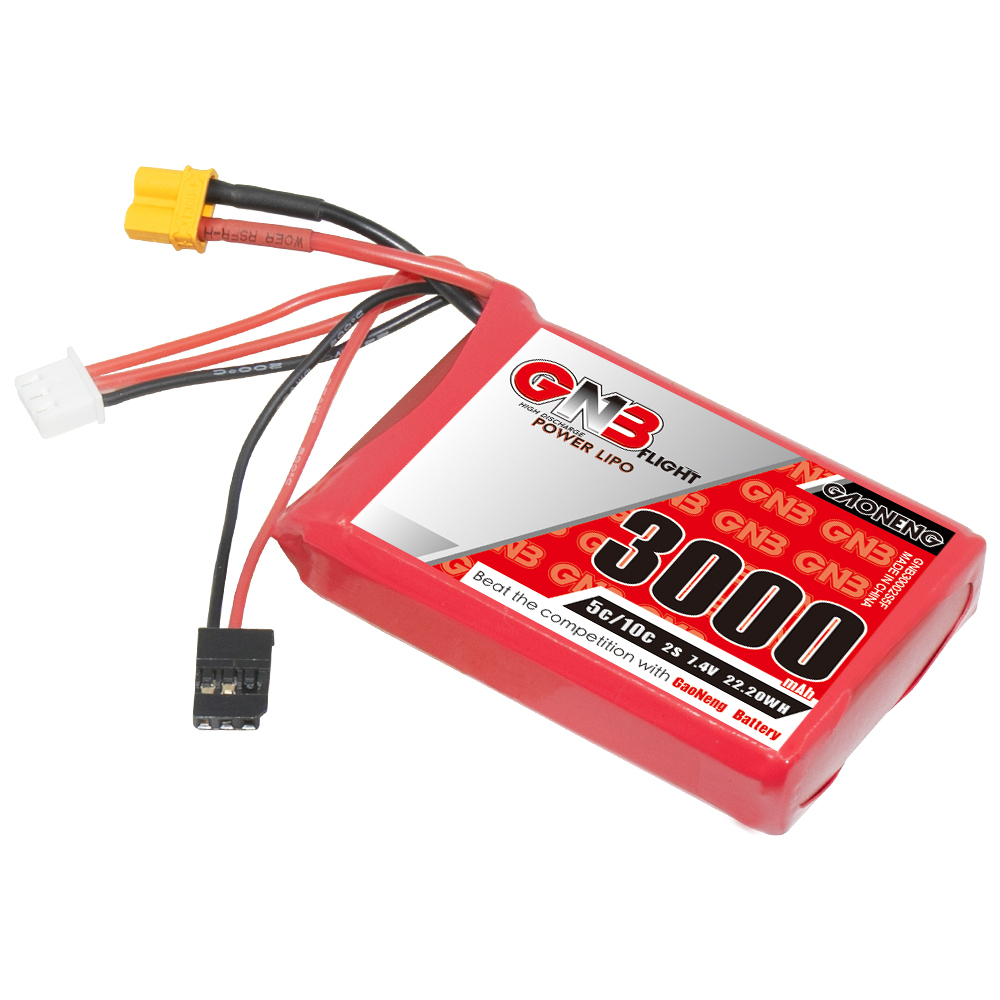 2PCS - GAONENG GNB 2S 7.4V 3000mAh 5C LiPo Battery Futaba XT30