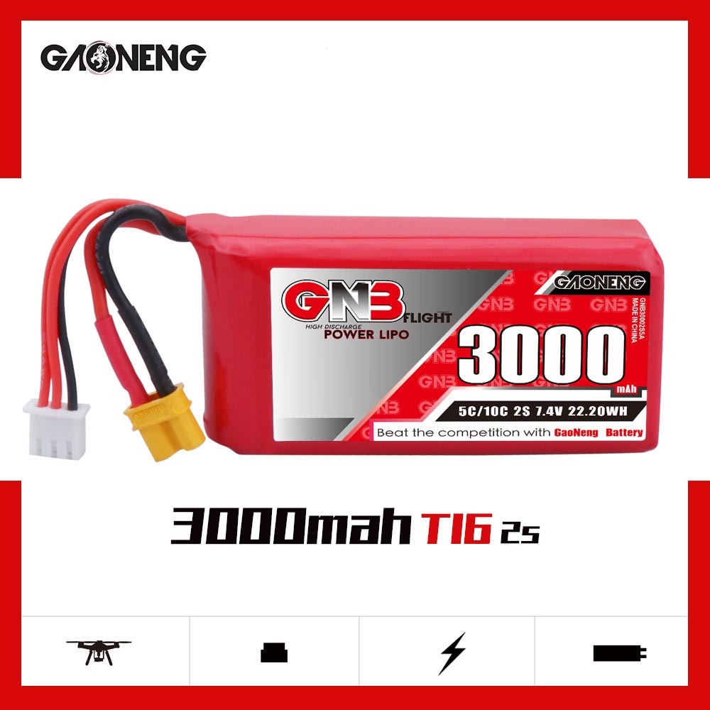 2PCS - GAONENG GNB 2S 7.4V 3000mAh 5C LiPo Battery XT30