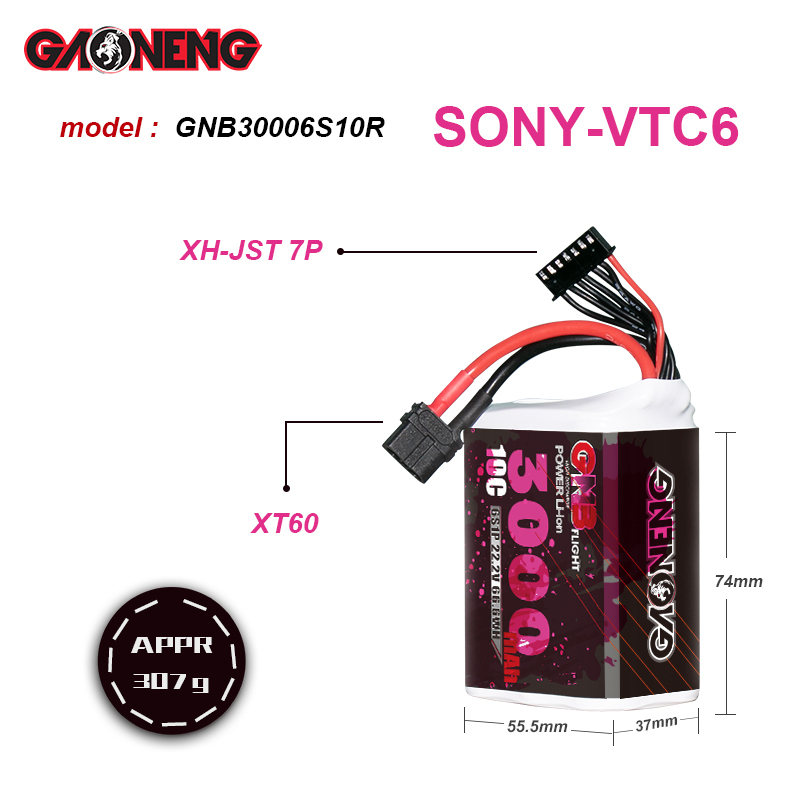 GAONENG GNB 6S 22.2V 3000mAh 10C XT60 Li-ion Battery made with Sony 18650 VTC6