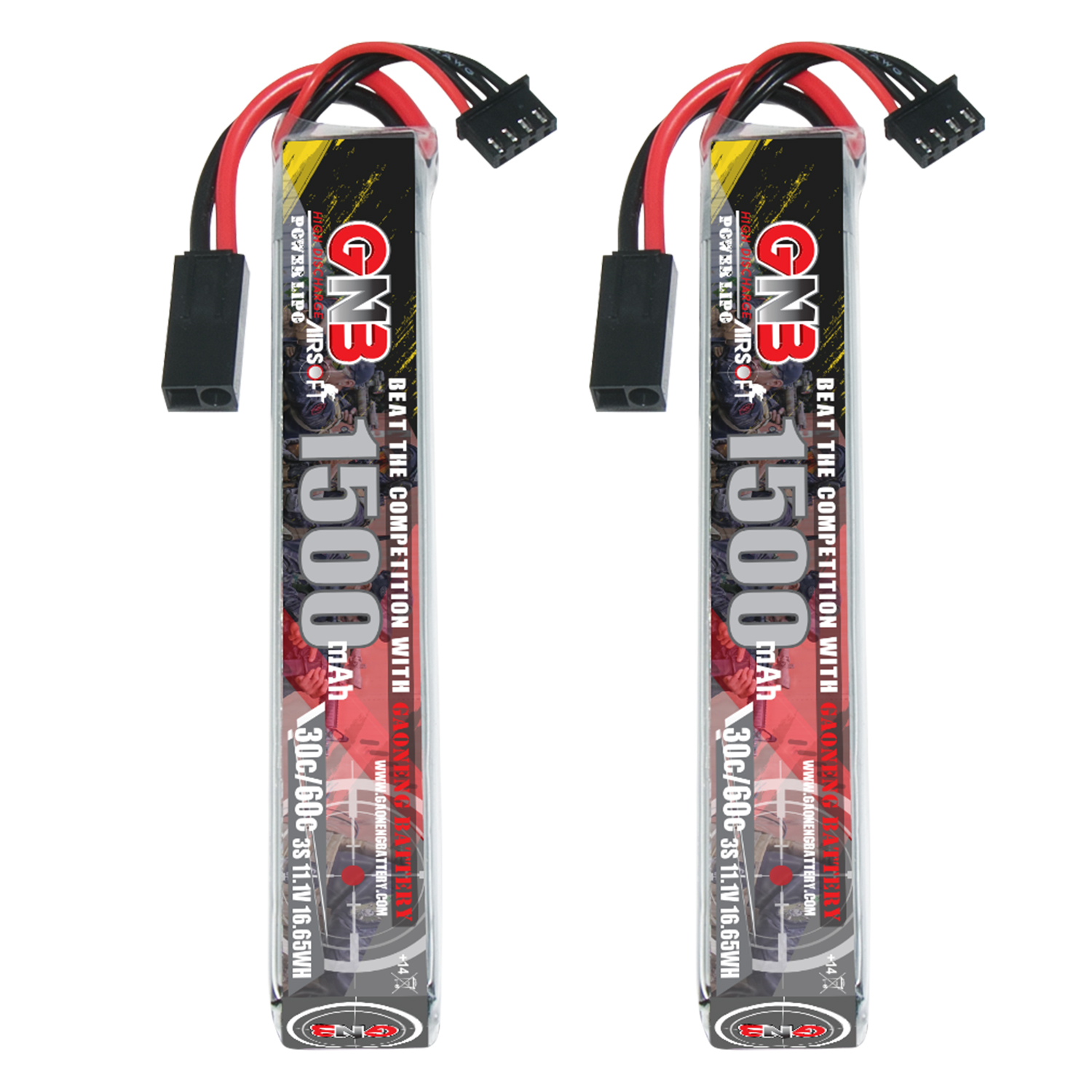 2PCS - GAONENG GNB 3S 11.1V 1500mAh 30C Mini Tamiya LiPo Battery for AirSoft 