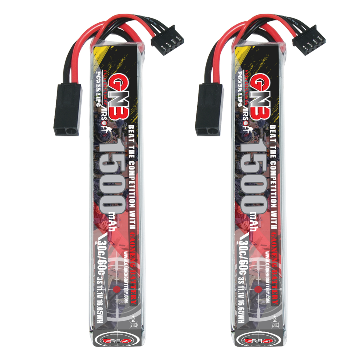 2PCS - GAONENG GNB 3S 11.1V 1500mAh 30C Mini Tamiya LiPo Battery for AirSoft 