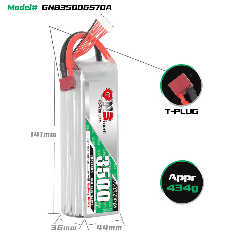GAONENG GNB 6S 22.2V 3500mAh 70C LiPo Battery T-PLUG