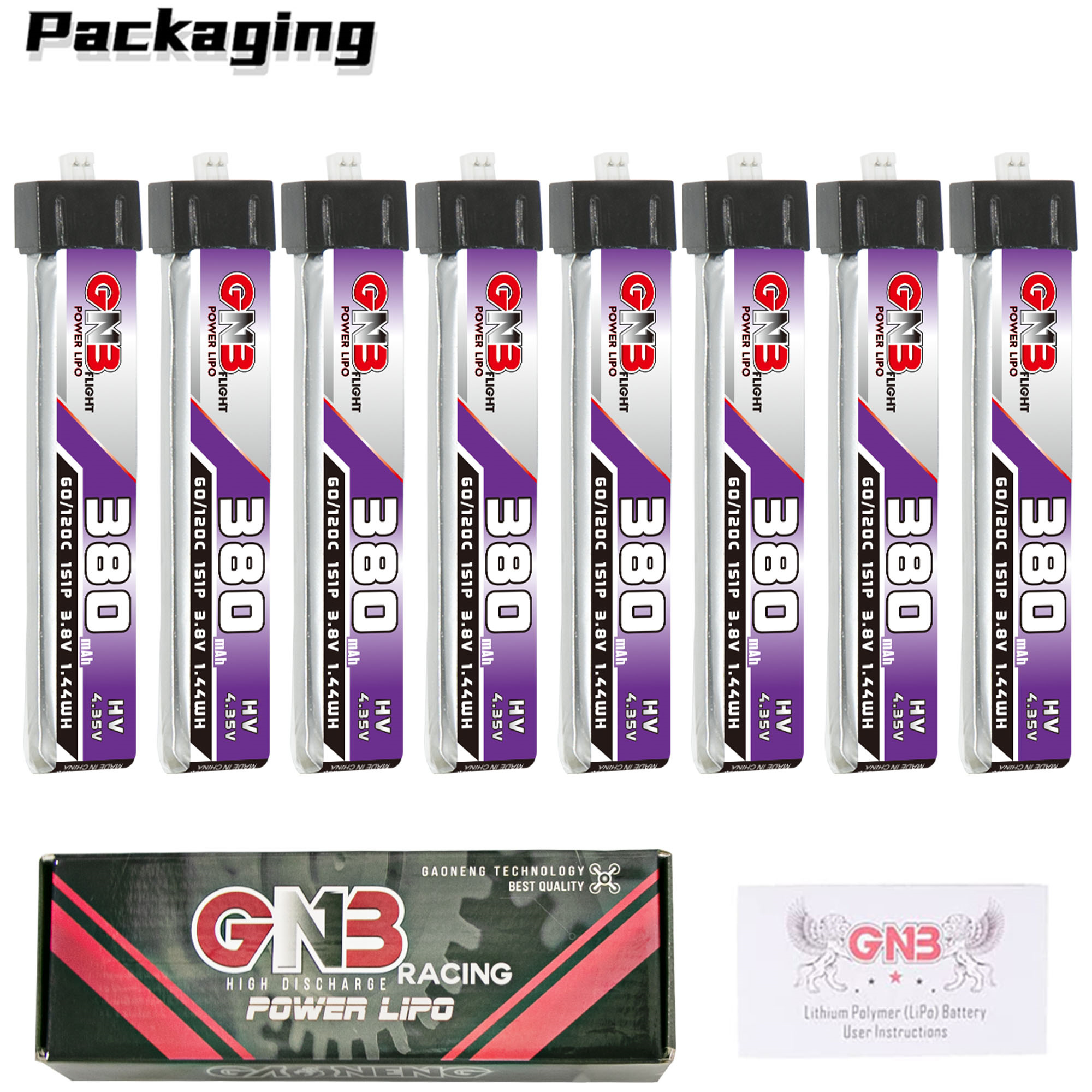 GAONENG GNB LiHV 1S 3.8V 380mAh 60C Molex 1.25 Plastic Head LiPo Battery