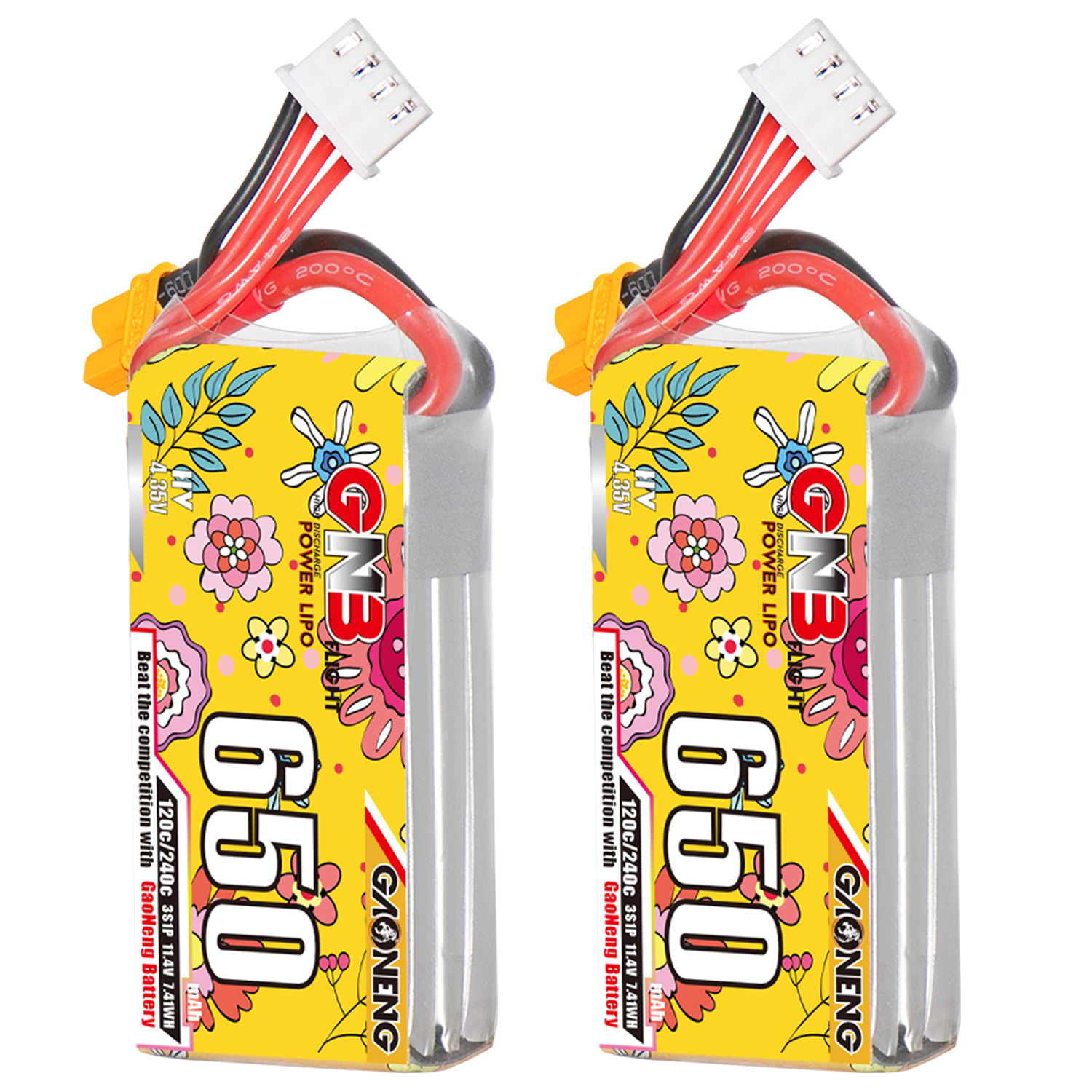 2PCS - GAONENG GNB LiHV 3S 11.4V 650mAh 120C XT30 LiPo Battery