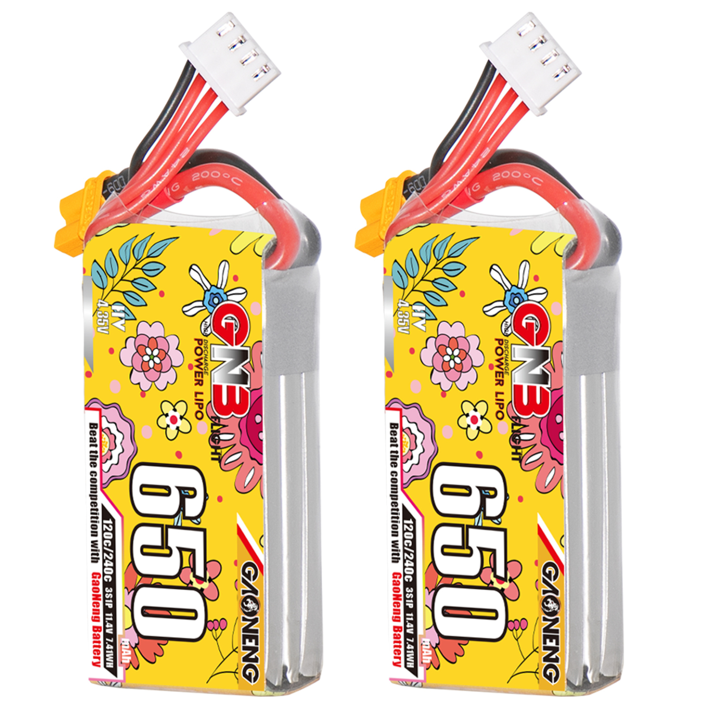 2PCS - GAONENG GNB LiHV 3S 11.4V 650mAh 120C XT30 LiPo Battery