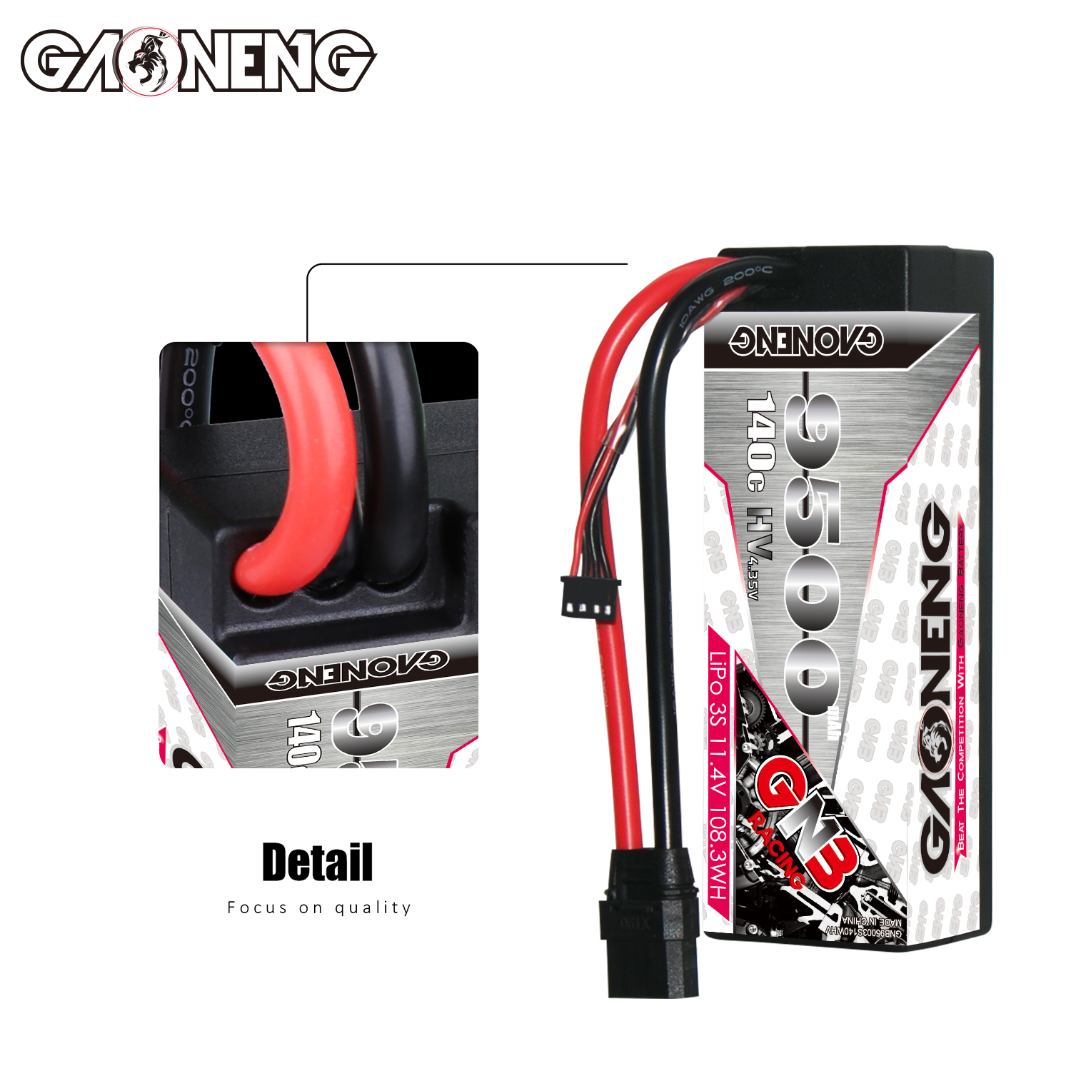 1PC - GAONENG GNB LiHV 3S 11.4V 9500mAh 140C Cabled Hard Case LiPo Battery XT90