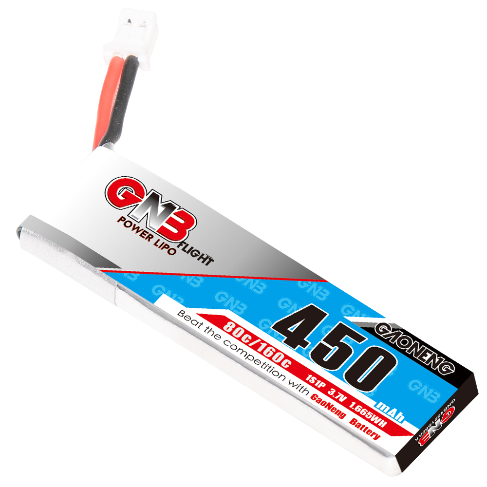 4PCS - GAONENG GNB 1S 3.7V 450mAh 80C PH2.0 Cabled LiPo Battery