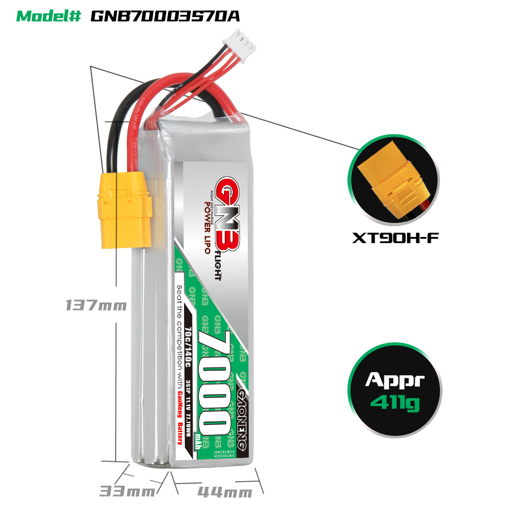 GAONENG GNB 3S 11.1V 7000mAh 70C LiPo Battery XT90