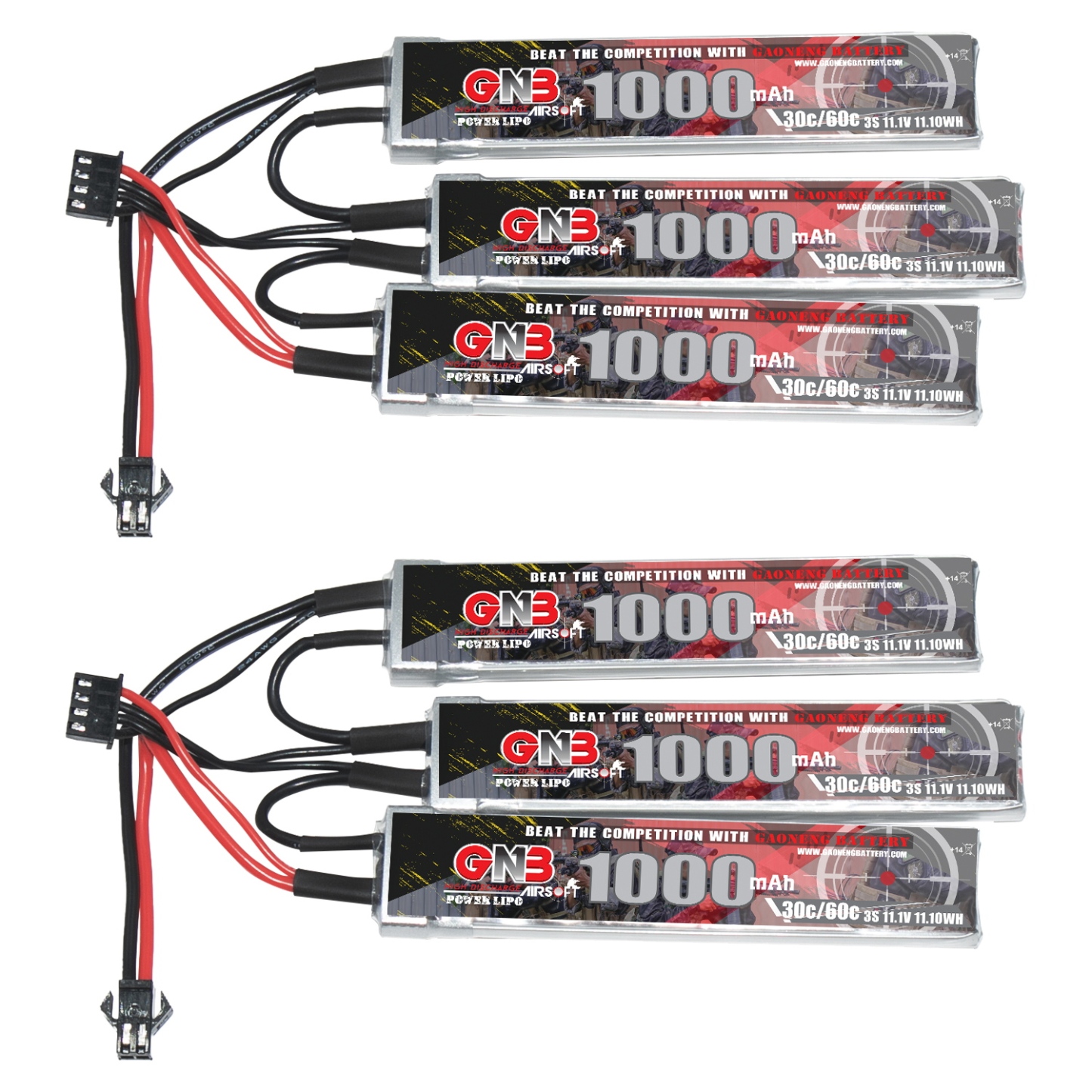 2PCS - GAONENG GNB 3S 11.1V 1000mAh 30C SM Plug 3cells LiPo Battery for AirSoft Air Gun