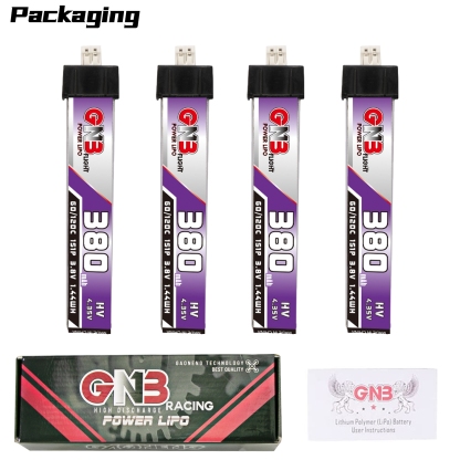 4PCS - GAONENG GNB LiHV 1S 3.8V 380mAh 60C PH2.0 Plastic Head LiPo Battery