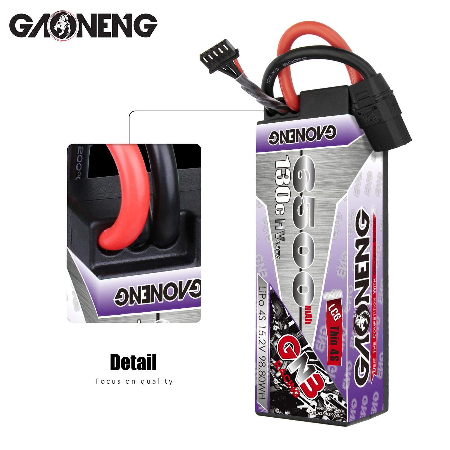 1PCS - GAONENG GNB LiHV 4S 15.2V 6500mAh 130C Hard Case LCG LiPo Battery XT90