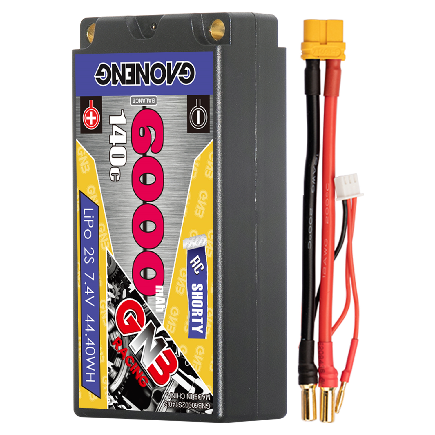 GAONENG GNB 2S 7.4V 6000mAh 140C Shorty 5mm Bullet Hard Case LiPo Battery