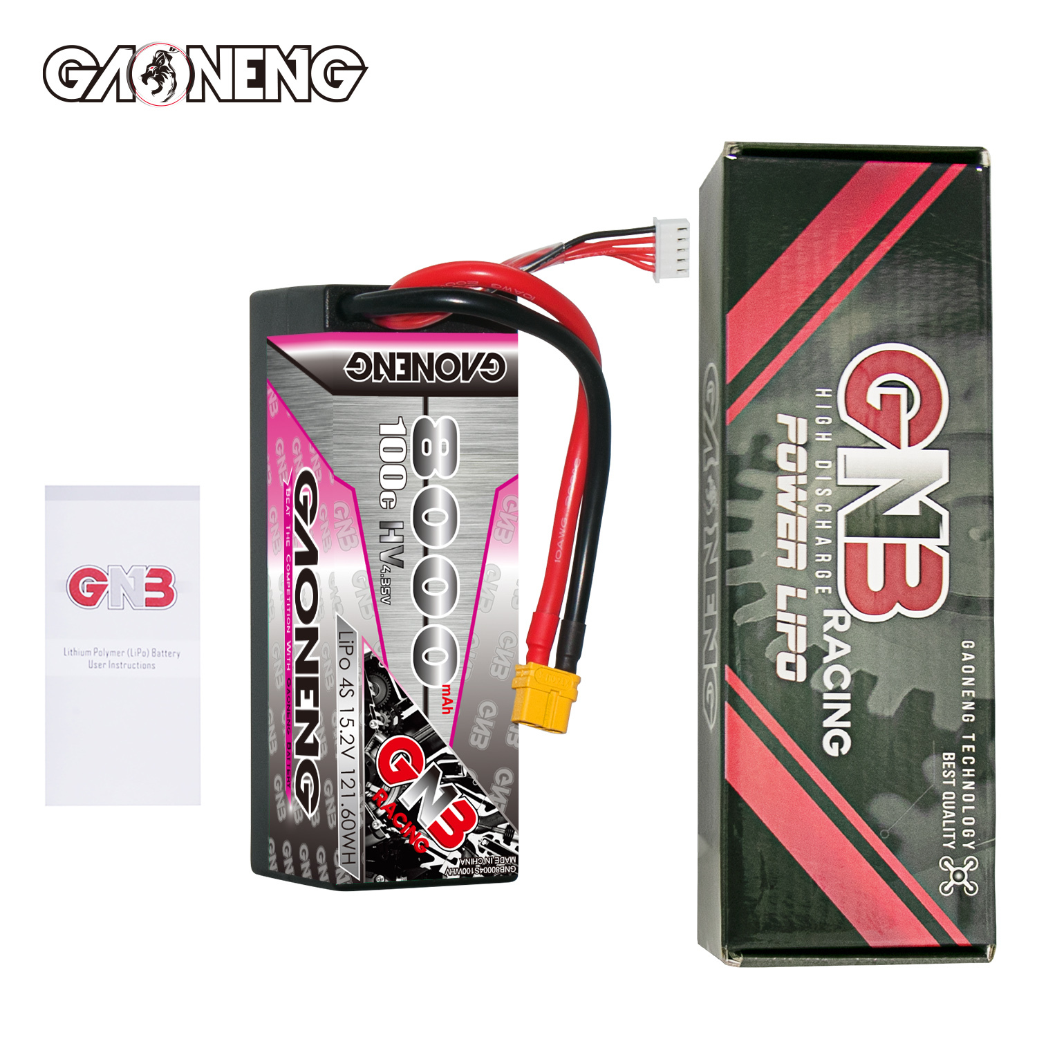 GAONENG GNB LiHV 4S 15.2V 8000mAh 100C Cabled Hard Case LiPo Battery XT60