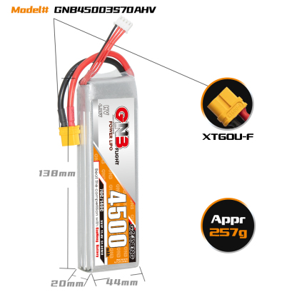 1PC - GAONENG GNB LiHV 3S 11.4V 4500mAh 70C LiPo Battery XT60