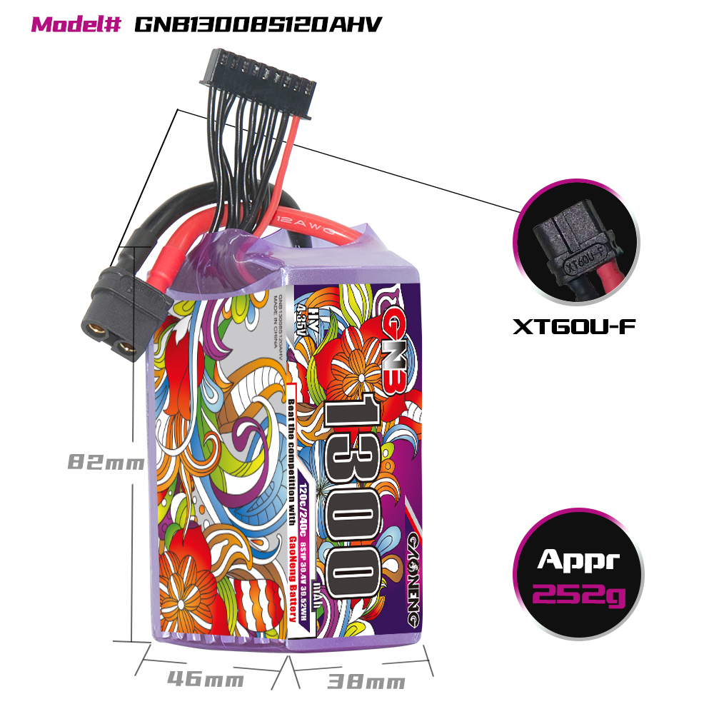 GAONENG GNB LiHV 8S 30.4V 1300mAh 120C XT60 LiPo Battery