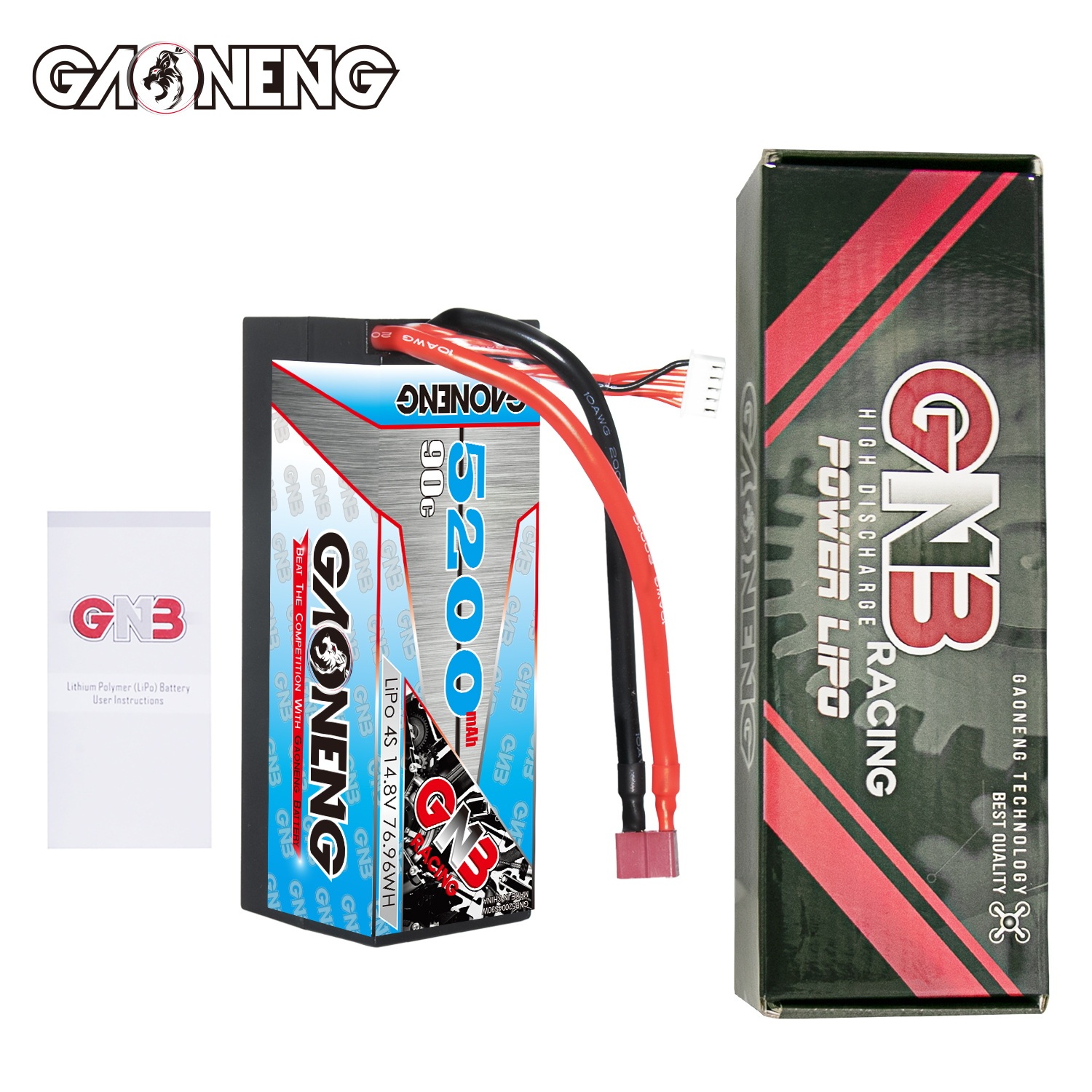 1PC - GAONENG GNB 4S 14.8V 5200mAh 90C Cabled Hard Case LiPo Battery T-PLUG
