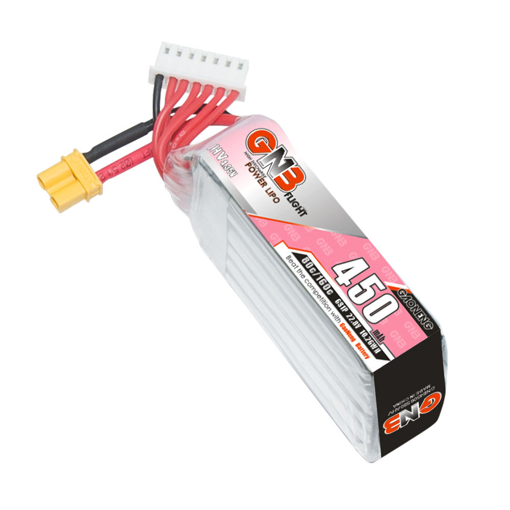 GAONENG GNB LiHV 6S 22.8V 450mAh 80C XT30 LiPo Battery Long Type