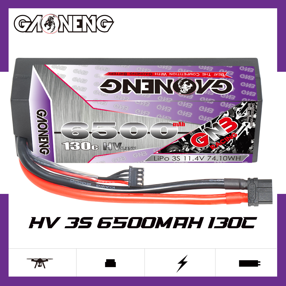 GAONENG GNB LiHV 3S 11.4V 6500mAh 130C Cabled Hard Case LiPo Battery XT60