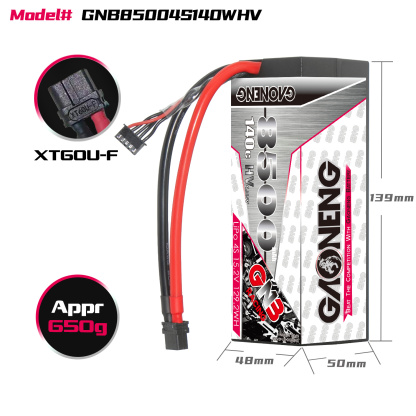 1PC - GAONENG GNB LiHV 4S 15.2V 8500mAh 140C Cabled Hard Case LiPo Battery XT60