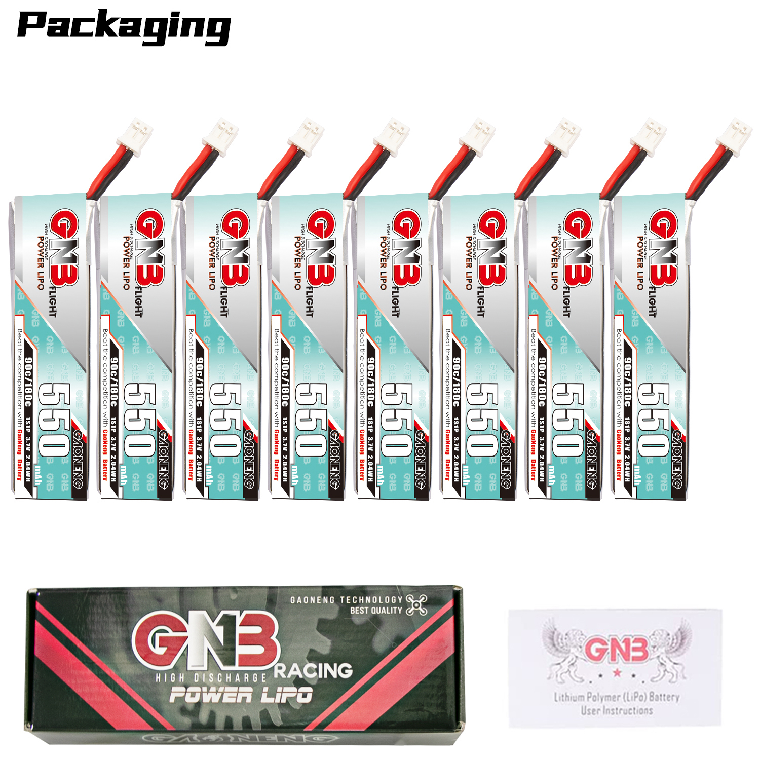 GAONENG GNB 1S 3.7V 550mAh 90C PH2.0 Cabled LiPo Battery Long Type